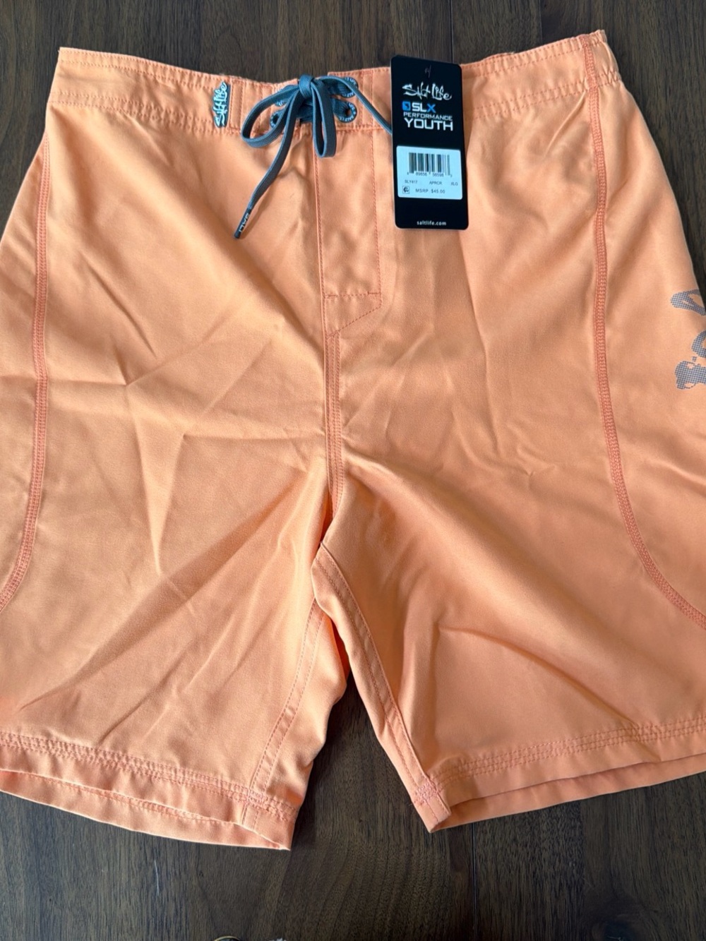 Salt Life Orange Board Shorts with Gray Drawstring